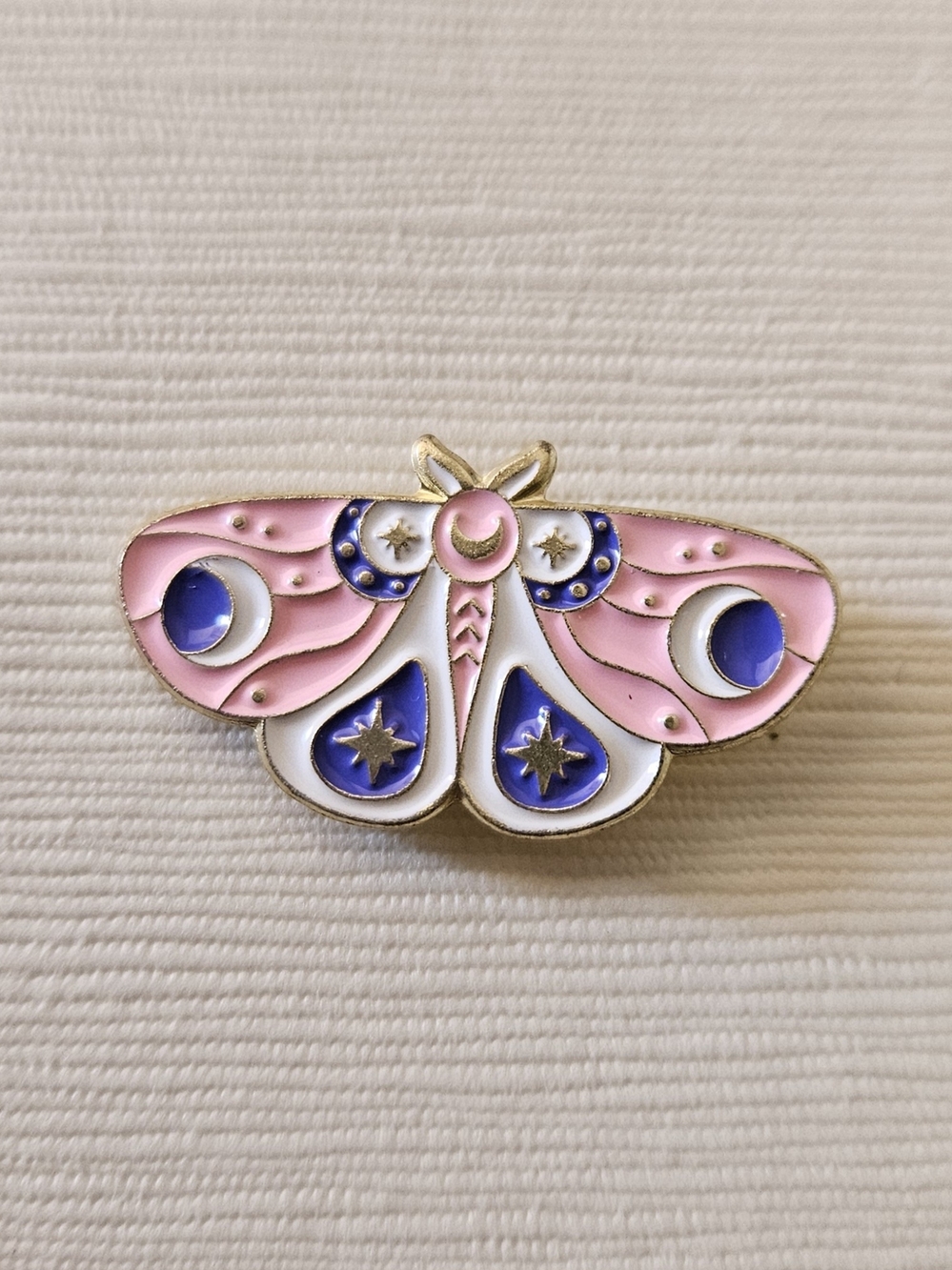 Moon & Star Moth Enamel Pin 4 For $20 in Pink, Blue & White